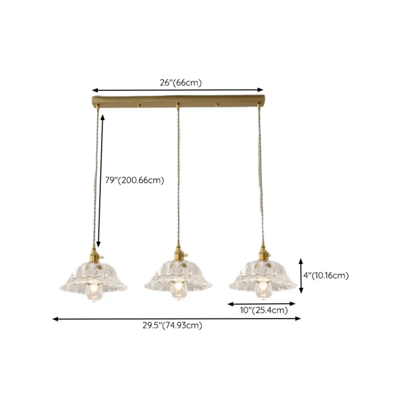 Lampadario moderno a sospensione dorato a 3 luci in vetro per cucina