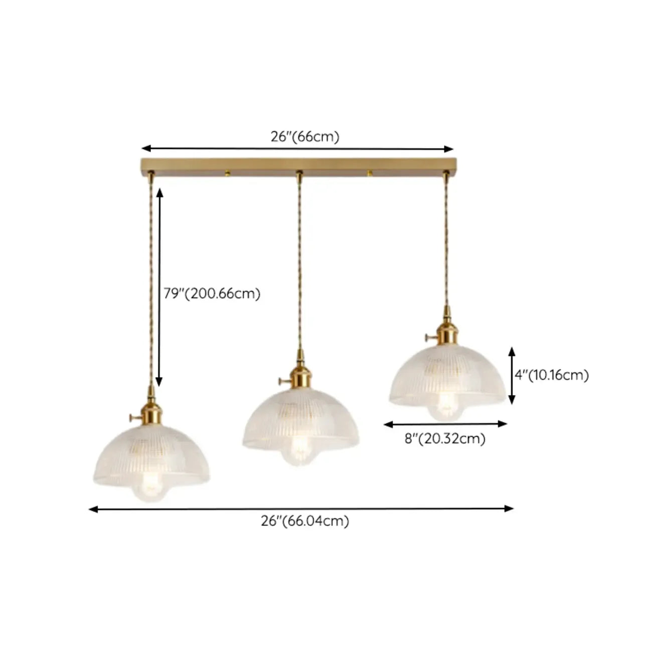 Lampadario moderno a sospensione dorato a 3 luci in vetro per cucina