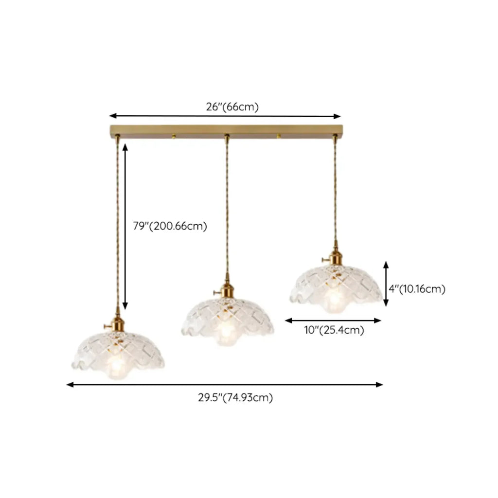 Lampadario moderno a sospensione dorato a 3 luci in vetro per cucina