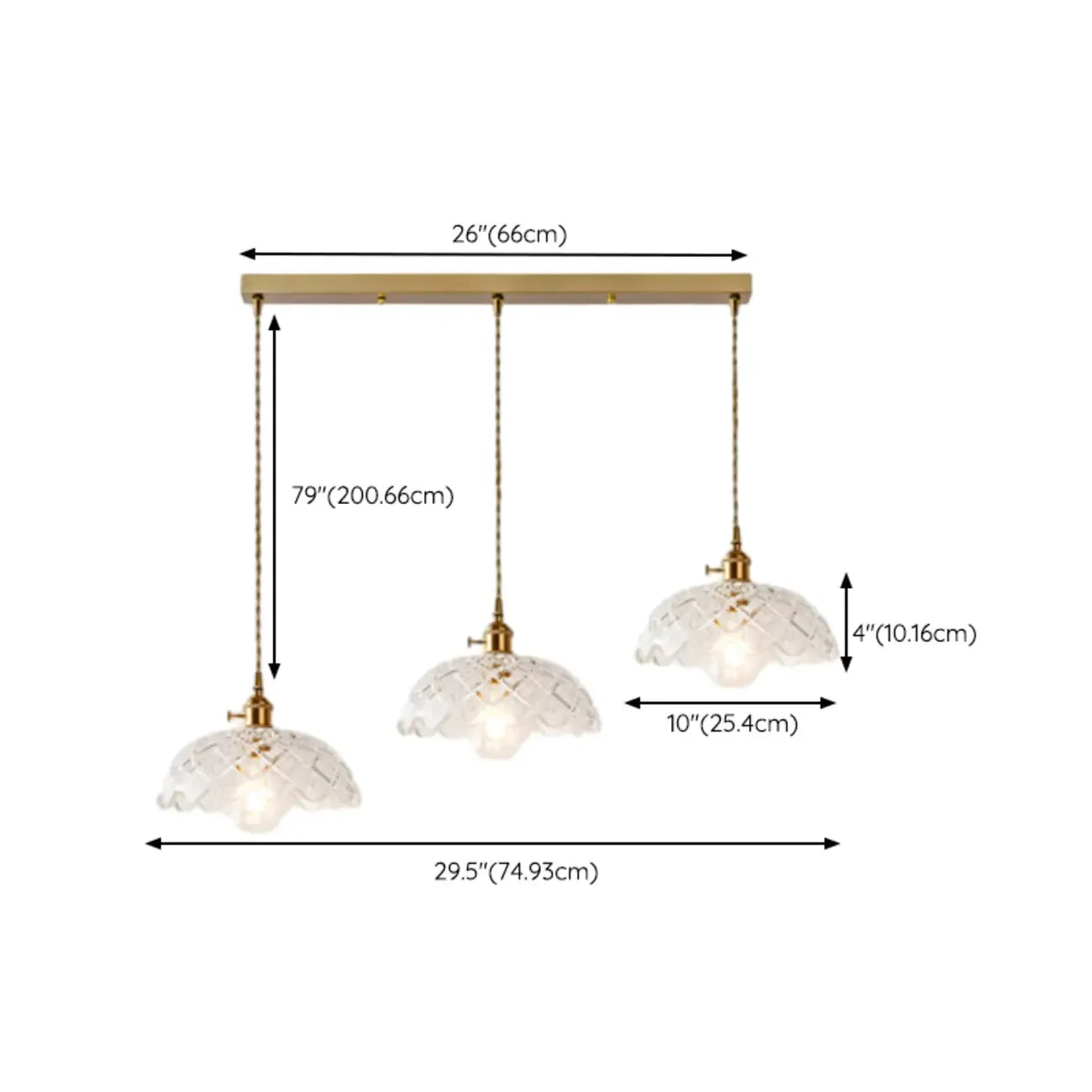 Lampadario moderno a sospensione dorato a 3 luci in vetro per cucina