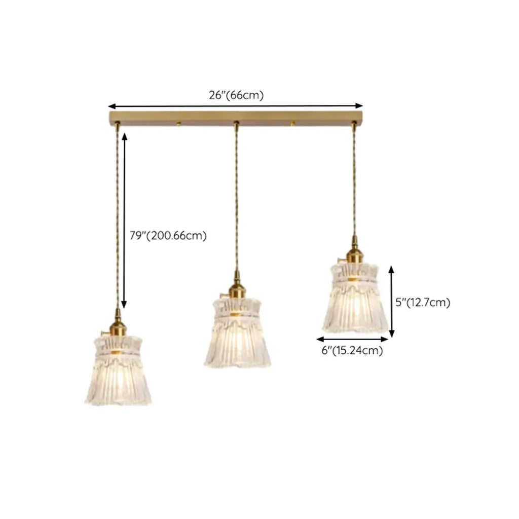 Lampadario moderno a sospensione dorato a 3 luci in vetro per cucina