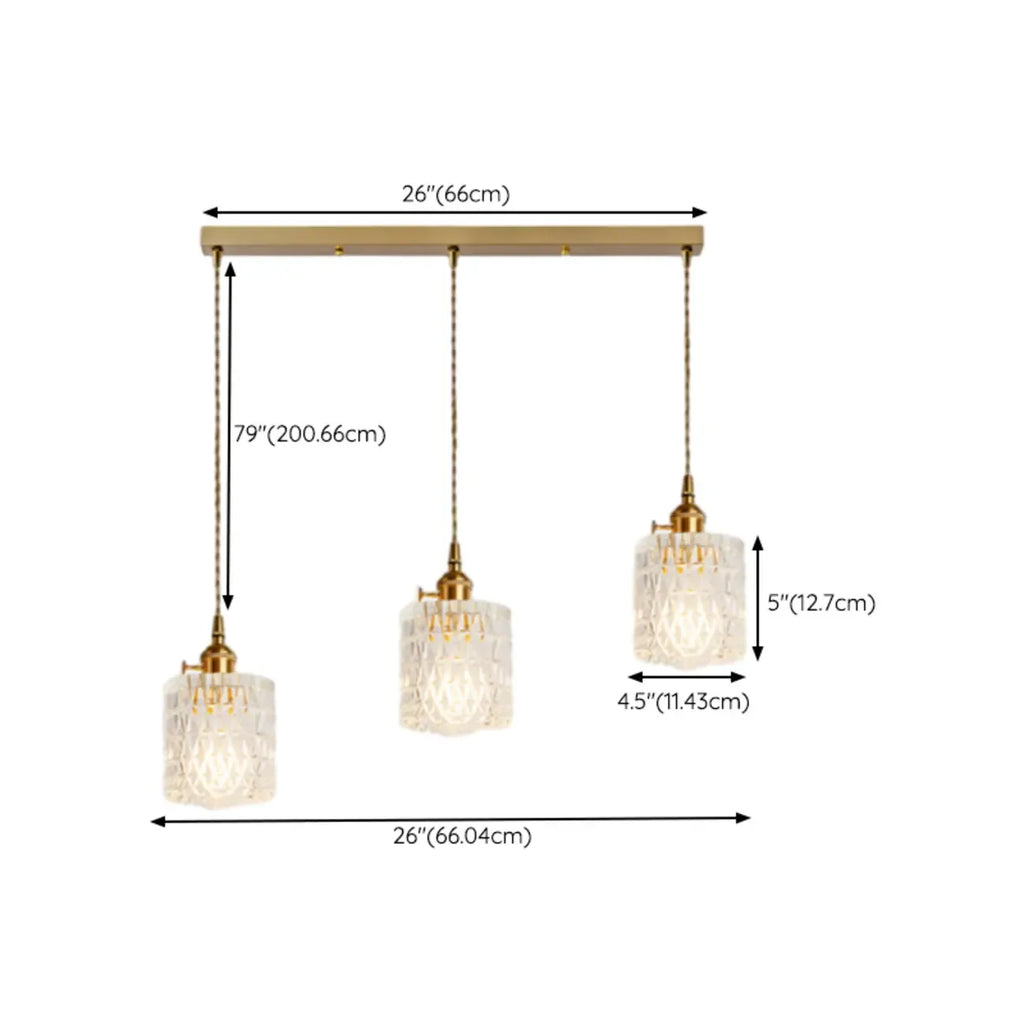 Lampadario moderno a sospensione dorato a 3 luci in vetro per cucina
