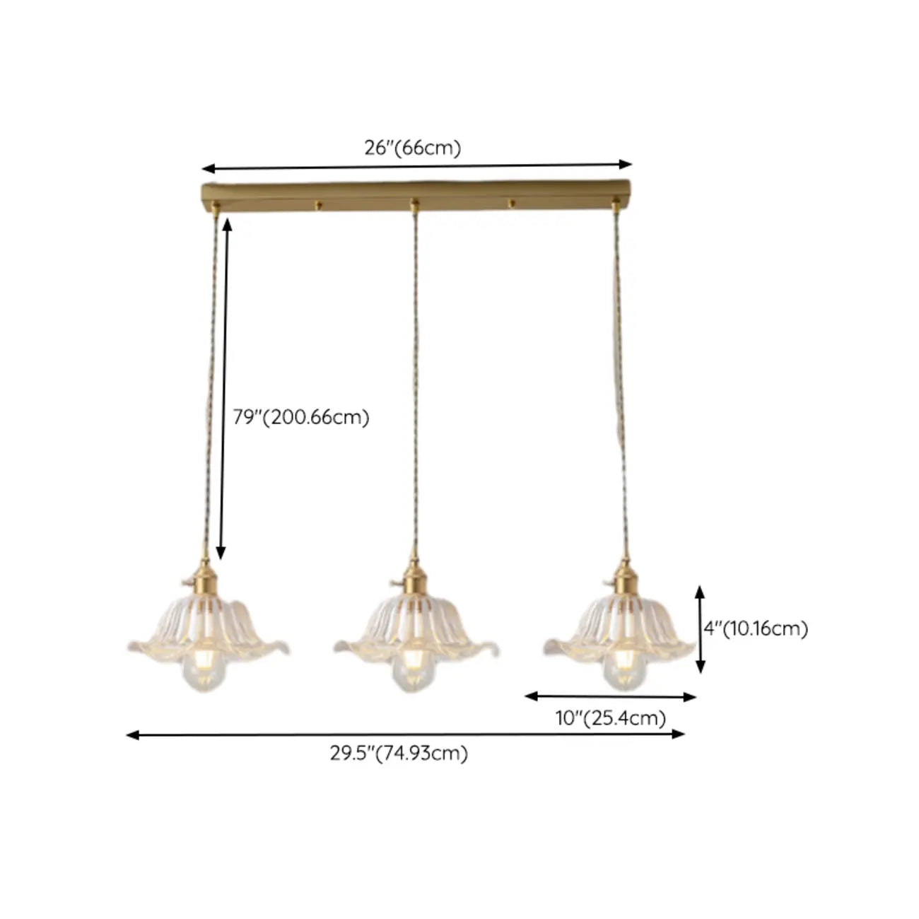 Lampadario moderno a sospensione dorato a 3 luci in vetro per cucina