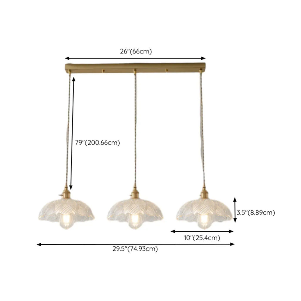 Lampadario moderno a sospensione dorato a 3 luci in vetro per cucina
