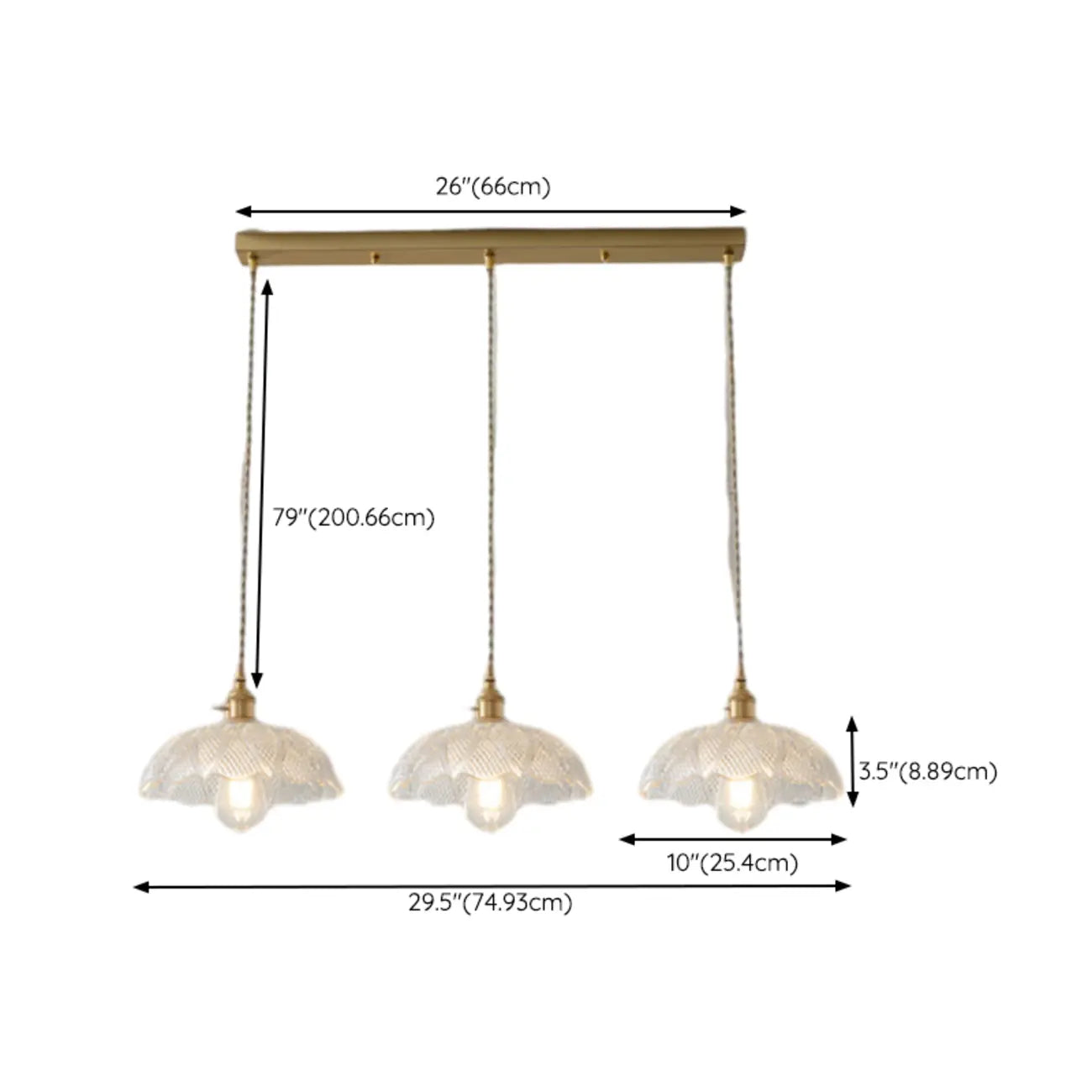 Lampadario moderno a sospensione dorato a 3 luci in vetro per cucina