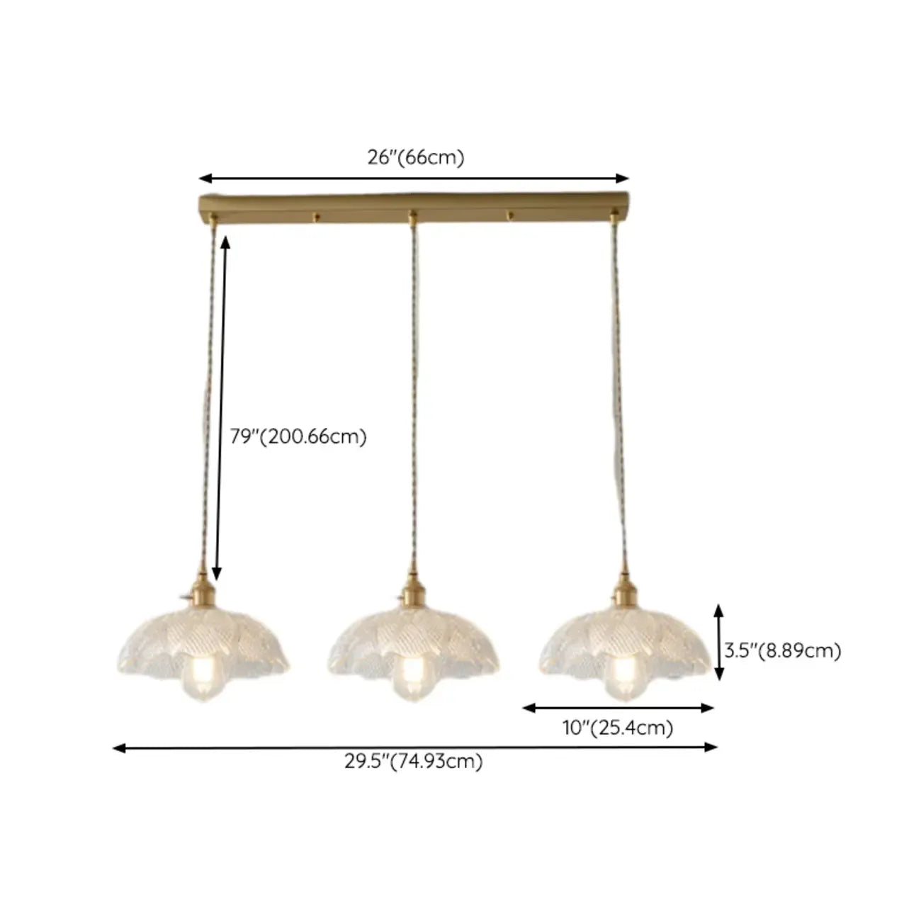 Lampadario moderno a sospensione dorato a 3 luci in vetro per cucina