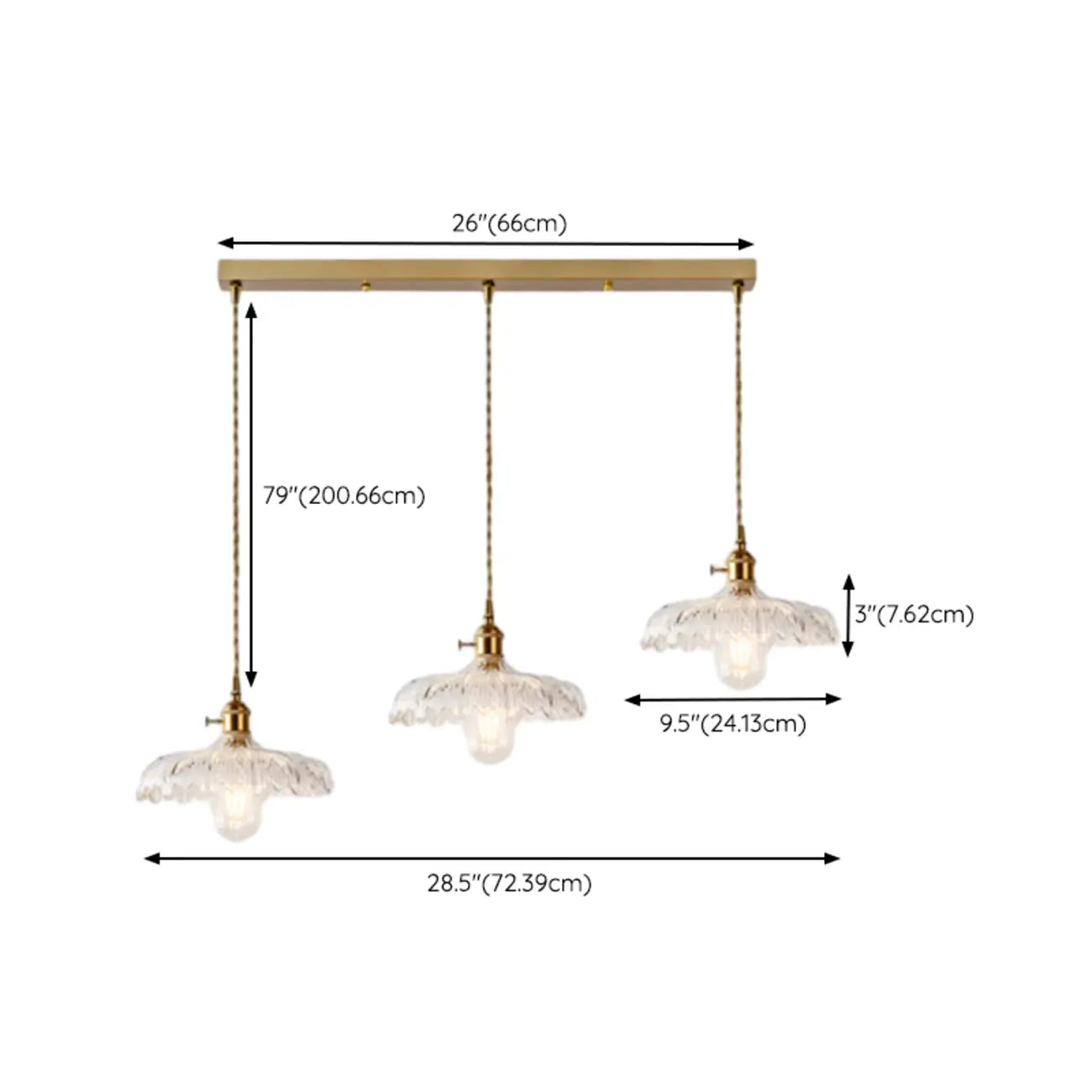 Lampadario moderno a sospensione dorato a 3 luci in vetro per cucina