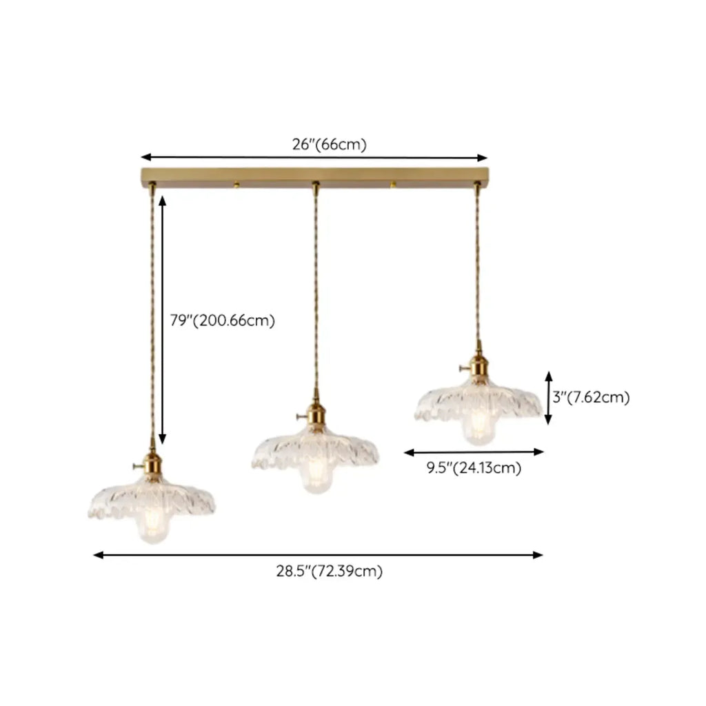 Lampadario moderno a sospensione dorato a 3 luci in vetro per cucina