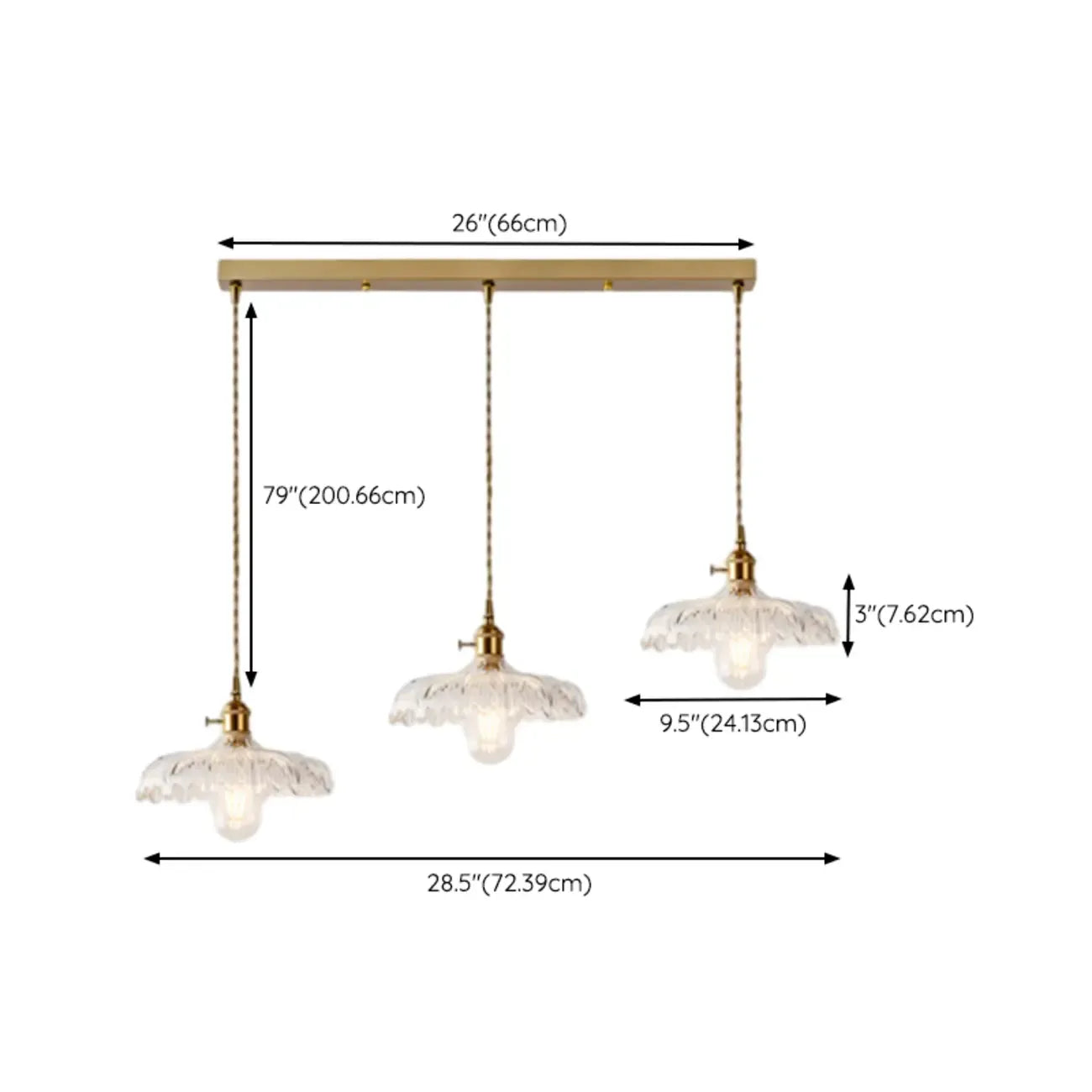 Lampadario moderno a sospensione dorato a 3 luci in vetro per cucina