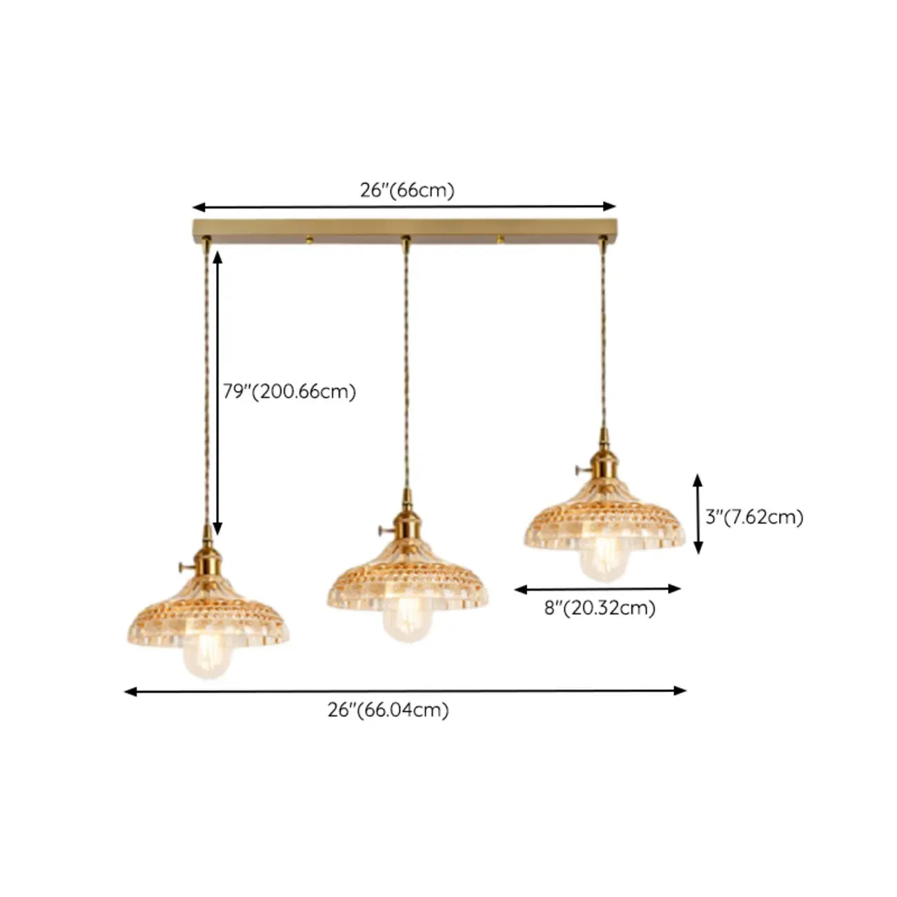 Lampadario moderno a sospensione dorato a 3 luci in vetro per cucina