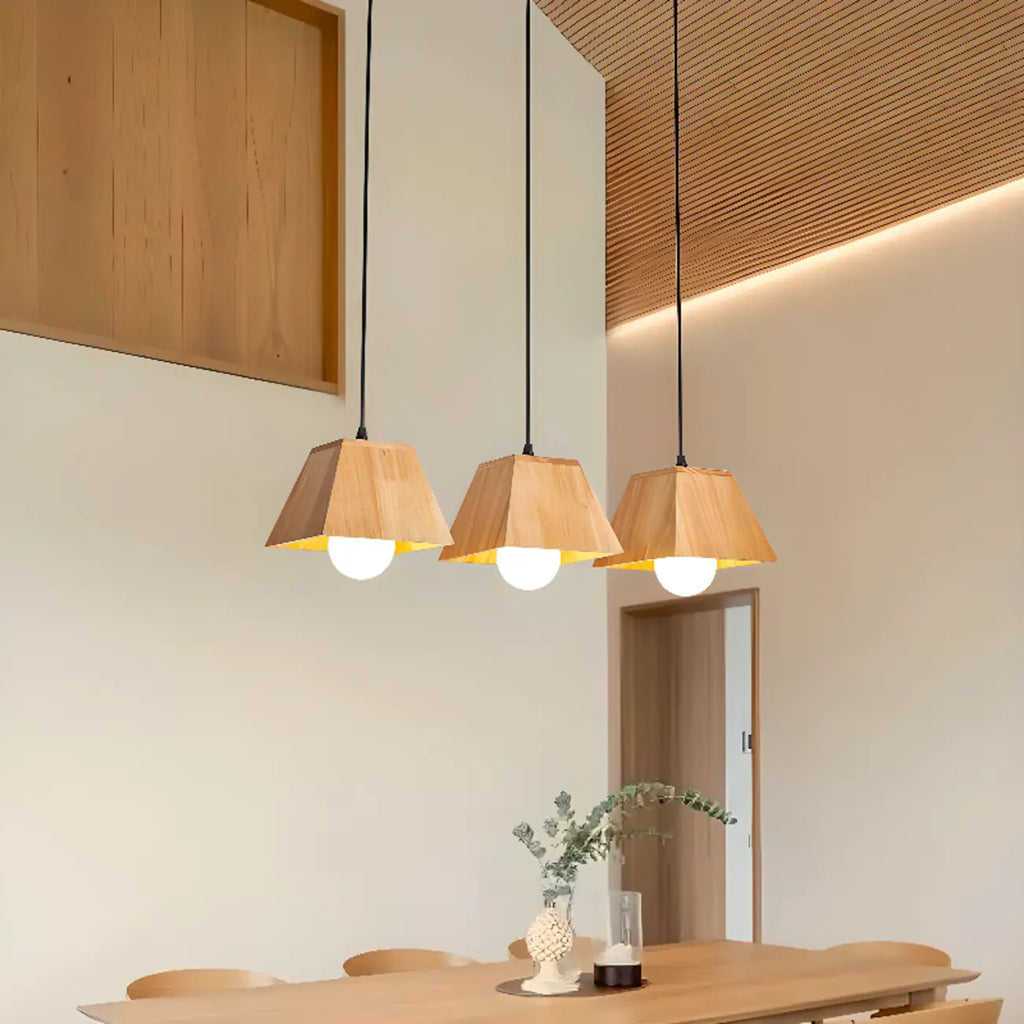 Lampada a sospensione a 3 luci, moderna, in legno, per isola cucina