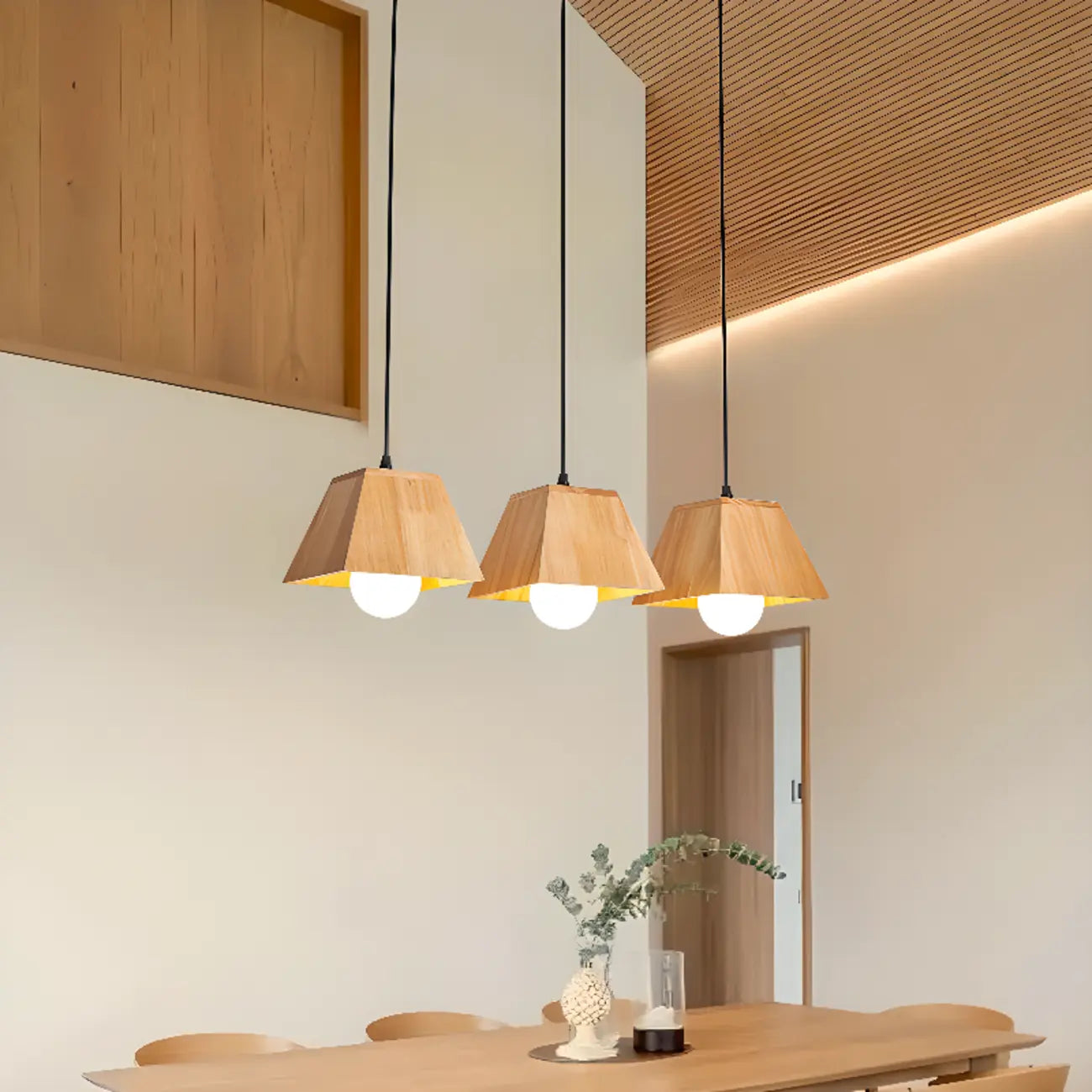 Lampada a sospensione a 3 luci, moderna, in legno, per isola cucina