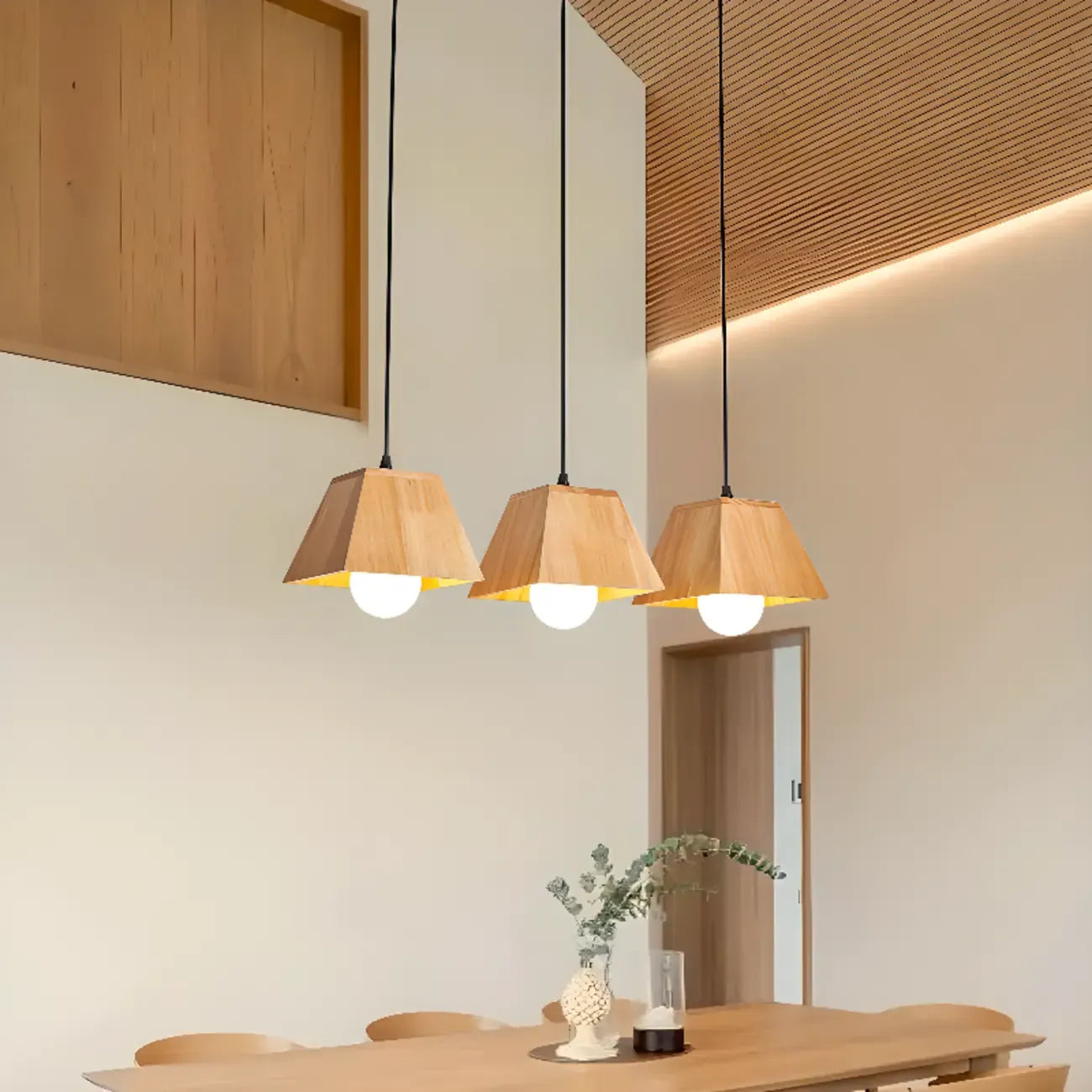 Lampada a sospensione a 3 luci, moderna, in legno, per isola cucina