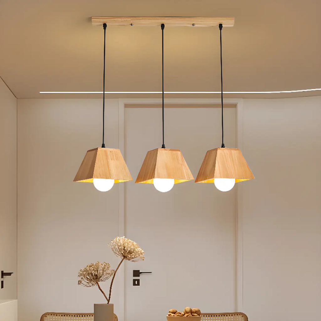 Lampada a sospensione a 3 luci, moderna, in legno, per isola cucina