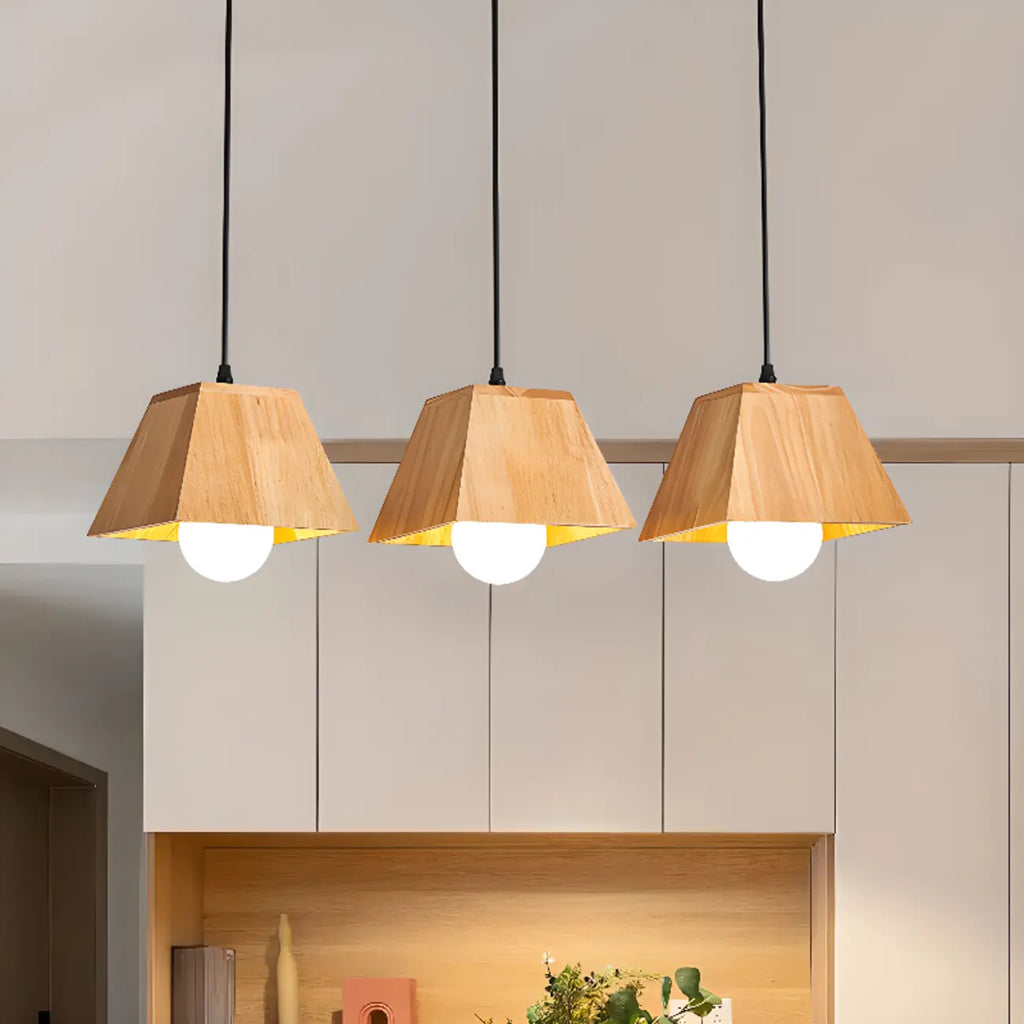 Lampada a sospensione a 3 luci, moderna, in legno, per isola cucina
