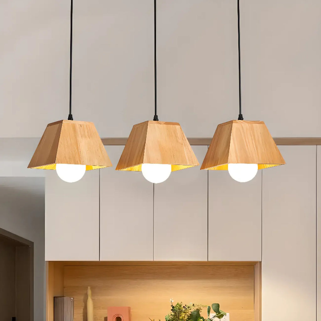 Lampada a sospensione a 3 luci, moderna, in legno, per isola cucina