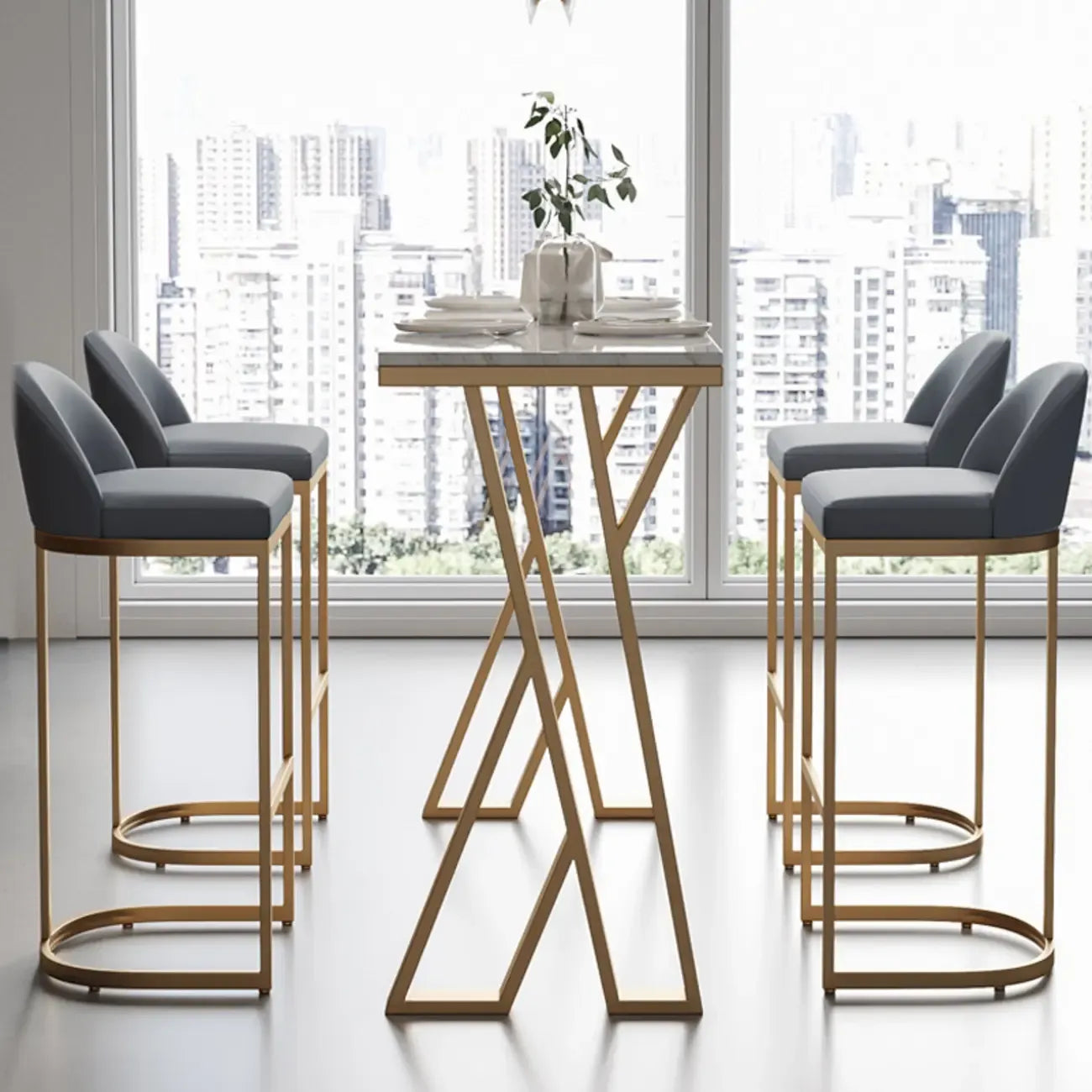 Tables de bar glamour en métal doré avec plateau en faux marbre