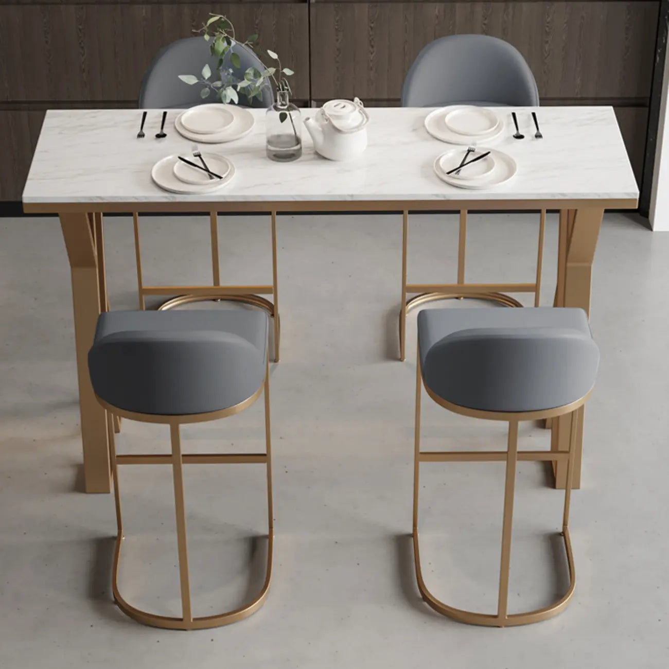 Tables de bar glamour en métal doré avec plateau en faux marbre