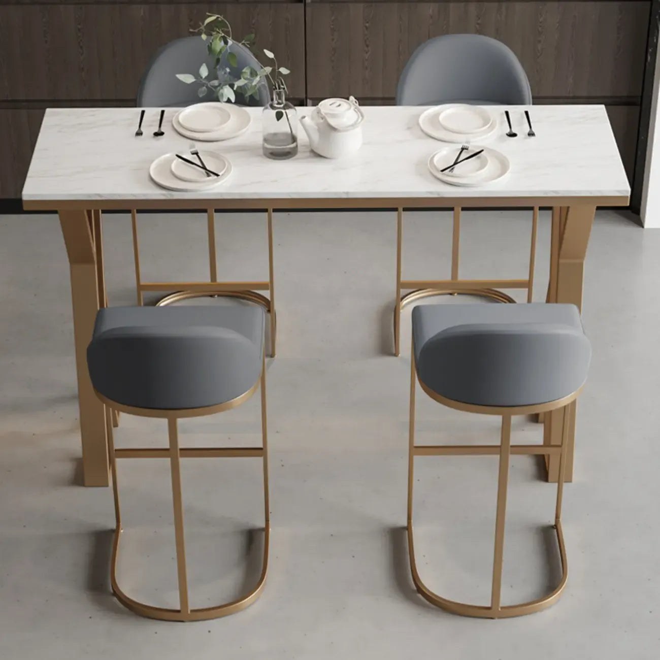 Tables de bar glamour en métal doré avec plateau en faux marbre