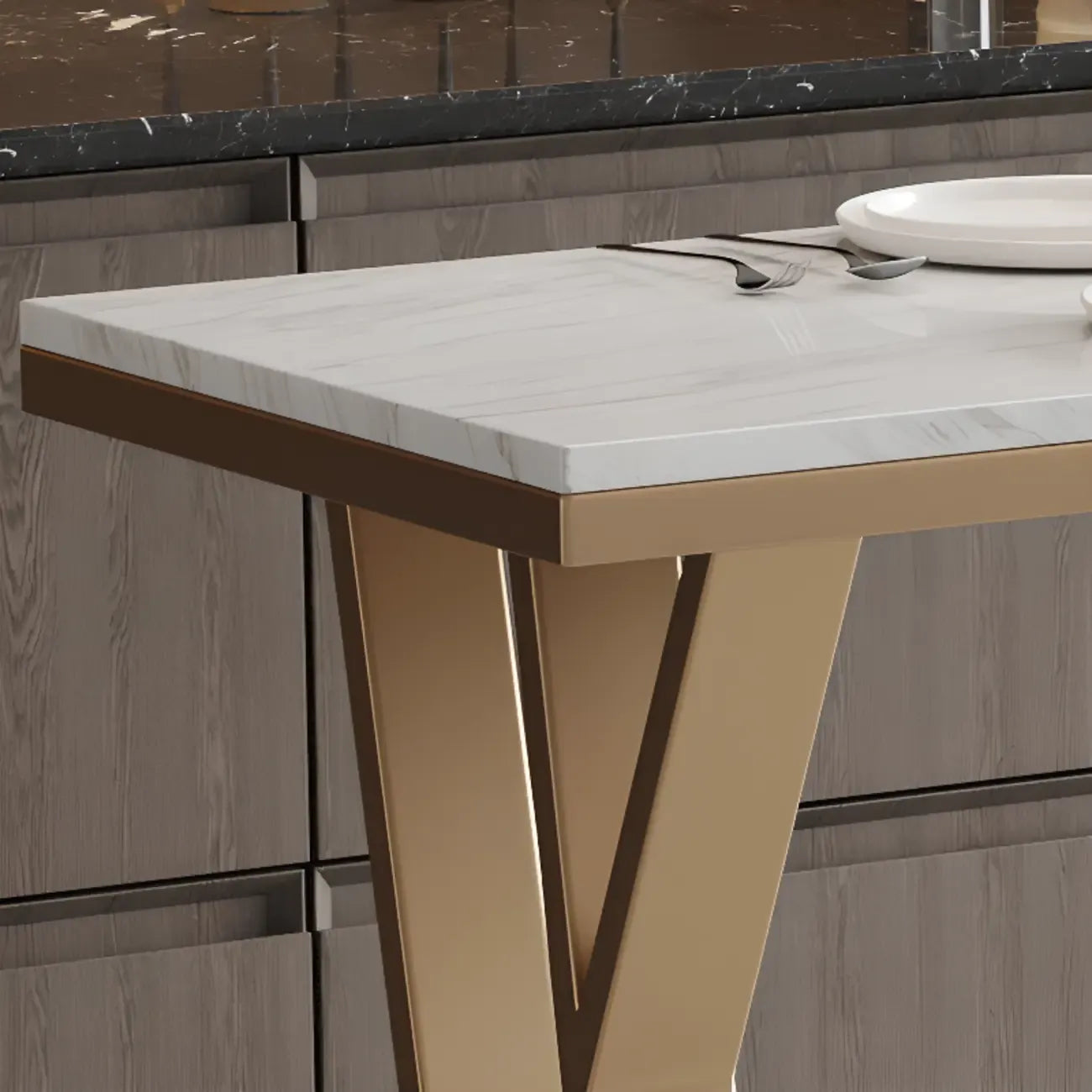 Tables de bar glamour en métal doré avec plateau en faux marbre