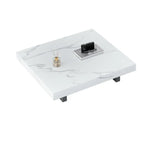 Table basse carrée moderne en pierre frittée beige avec piètement traîneau