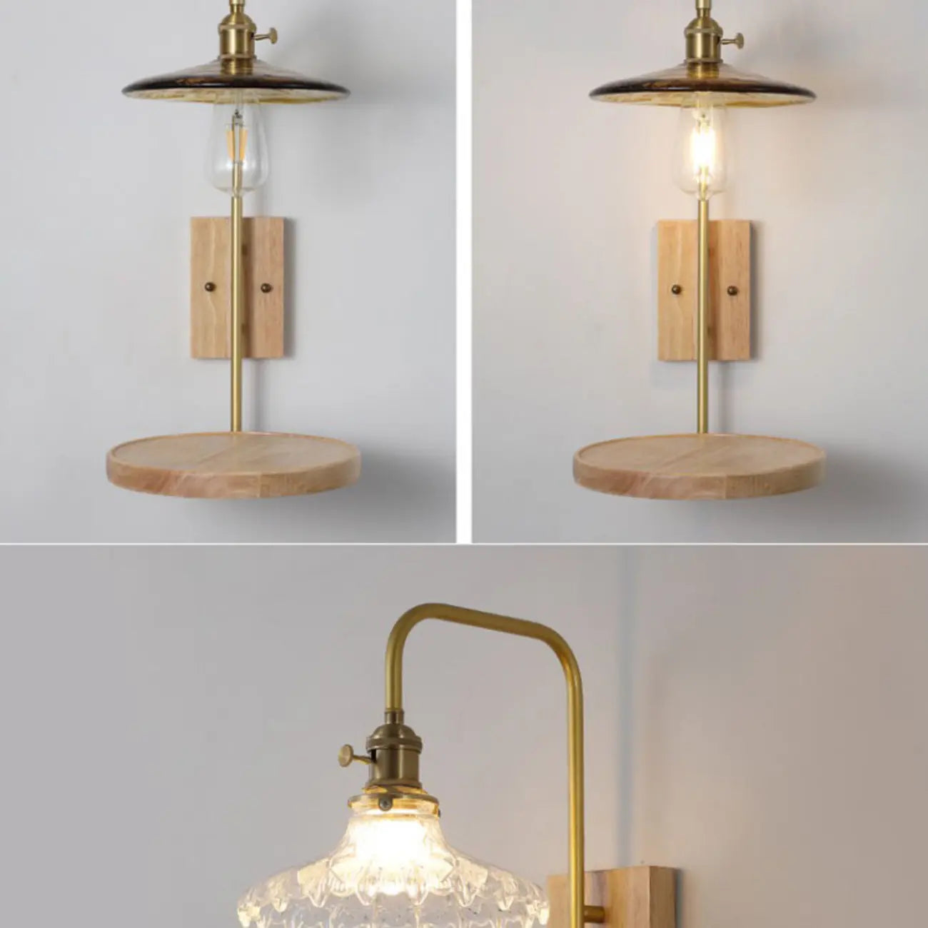 Applique murale d'intérieur de style industriel avec étagère et finition laiton