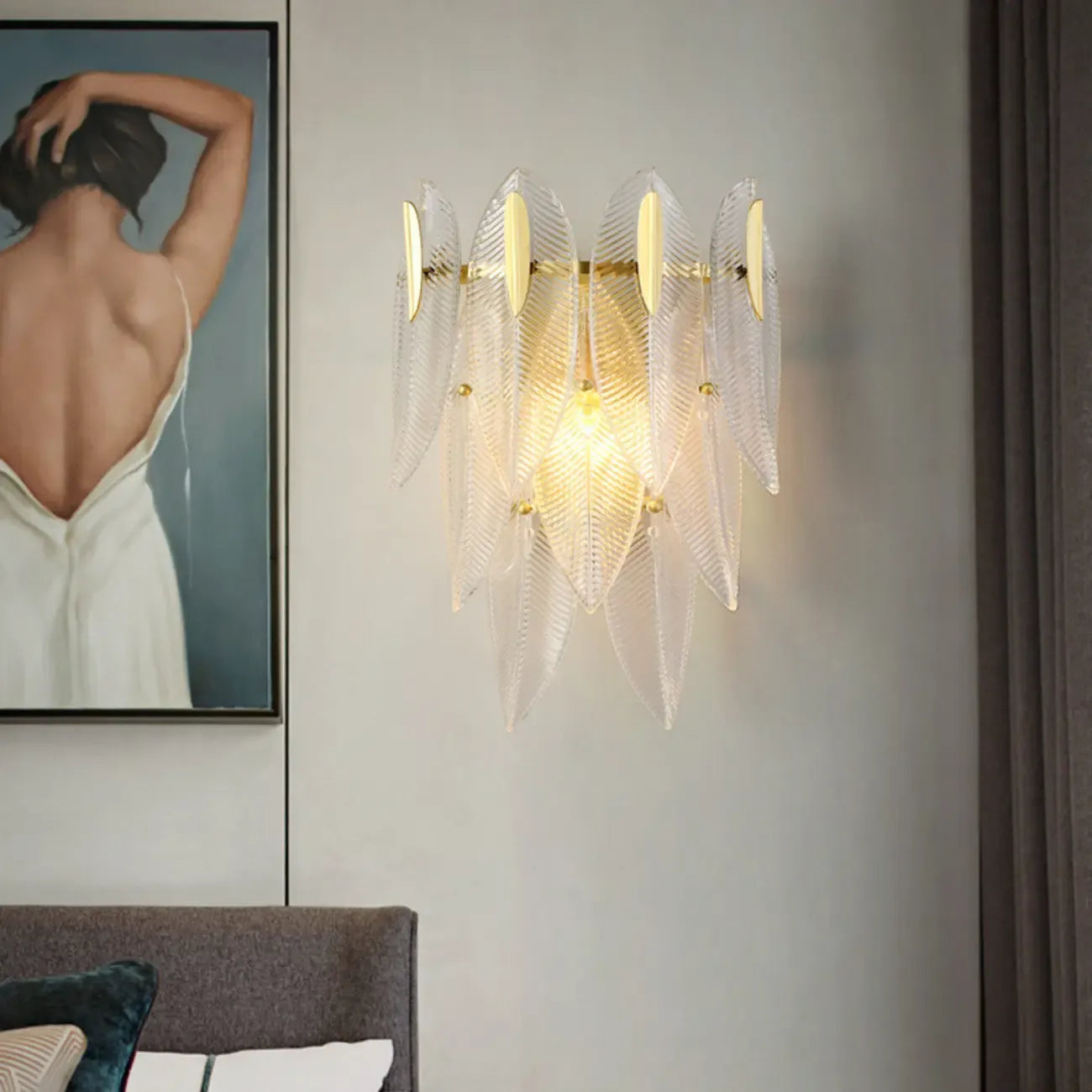 Applique murale moderne à 2 niveaux avec feuilles de verre et LED