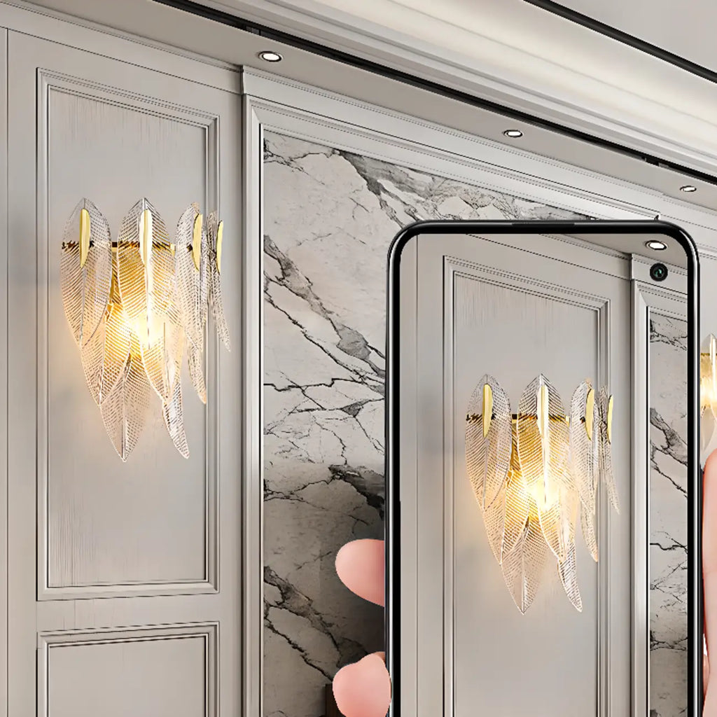 Applique murale moderne à 2 niveaux avec feuilles de verre et LED