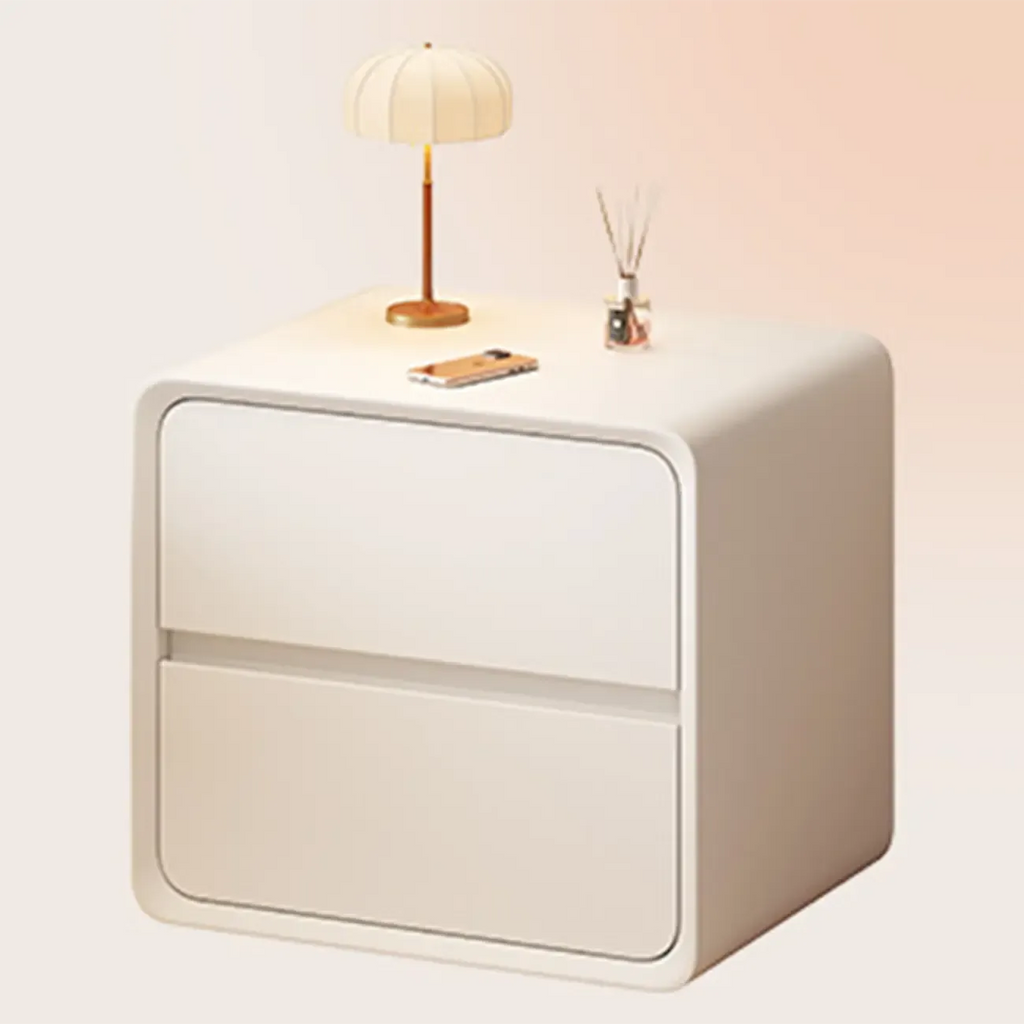 Table de chevet moderne couleur crème avec tiroirs de rangement