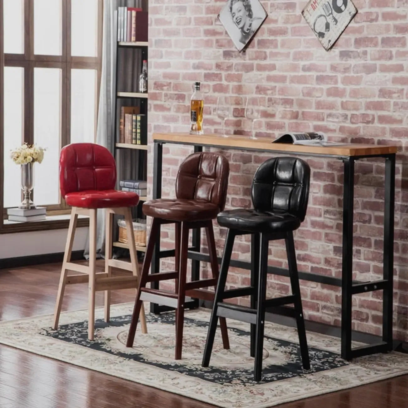 Tabouret de bar élégant à dossier bas en similicuir