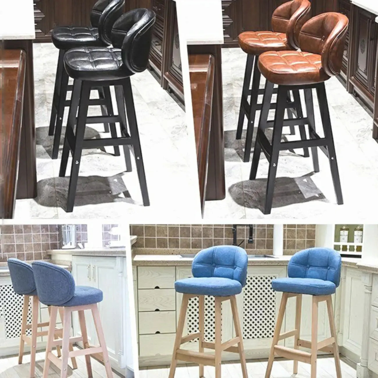 Tabouret de bar élégant à dossier bas en similicuir