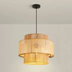 Suspension cylindrique jaune en rotin contemporain