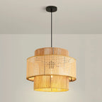 Suspension cylindrique jaune en rotin contemporain