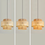 Suspension cylindrique jaune en rotin contemporain