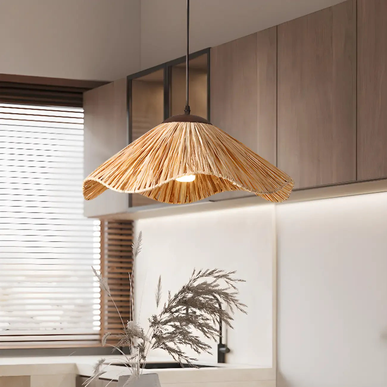 Suspension en rotin brun oriental pour îlot de cuisine
