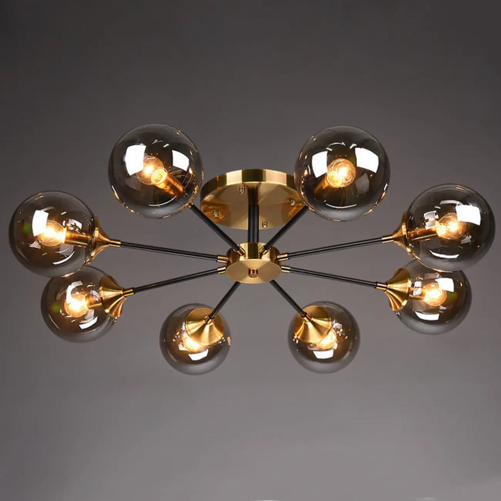 Grand plafonnier semi-encastré Sputnik en verre globe gris fumé