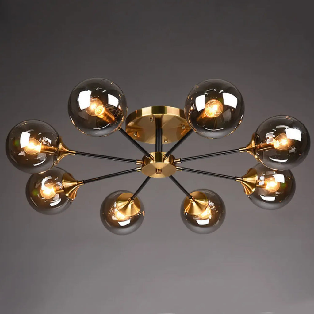 Grand plafonnier semi-encastré Sputnik en verre globe gris fumé