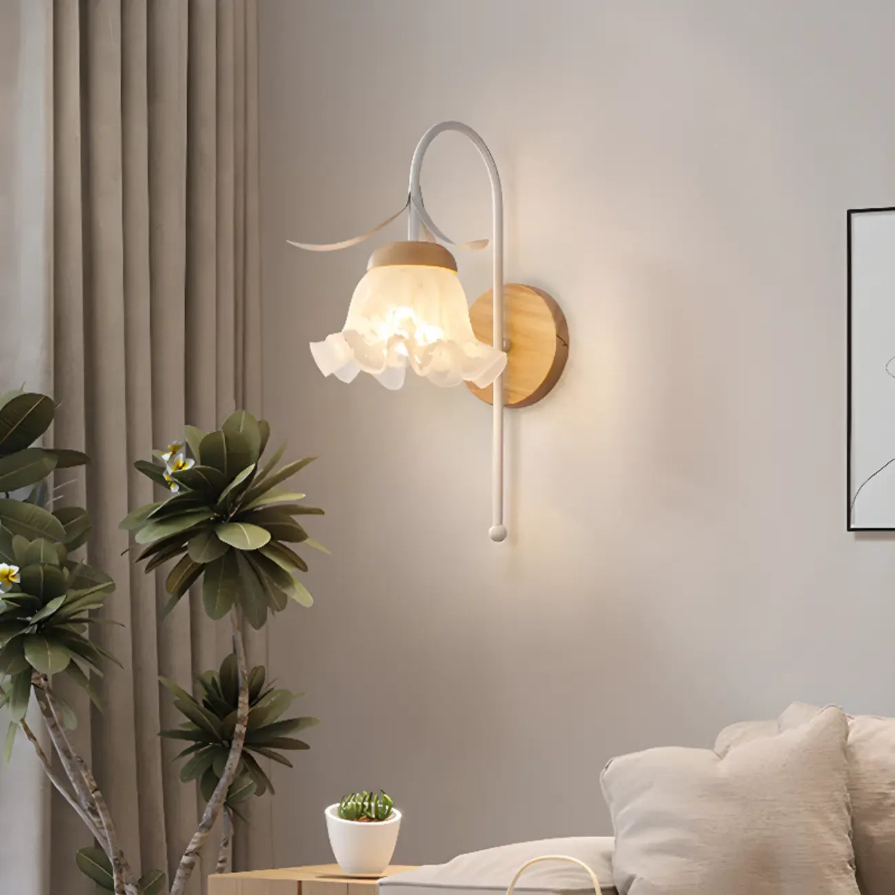 Applique murale élégante à motif floral avec plaque arrière en bois pour chevet