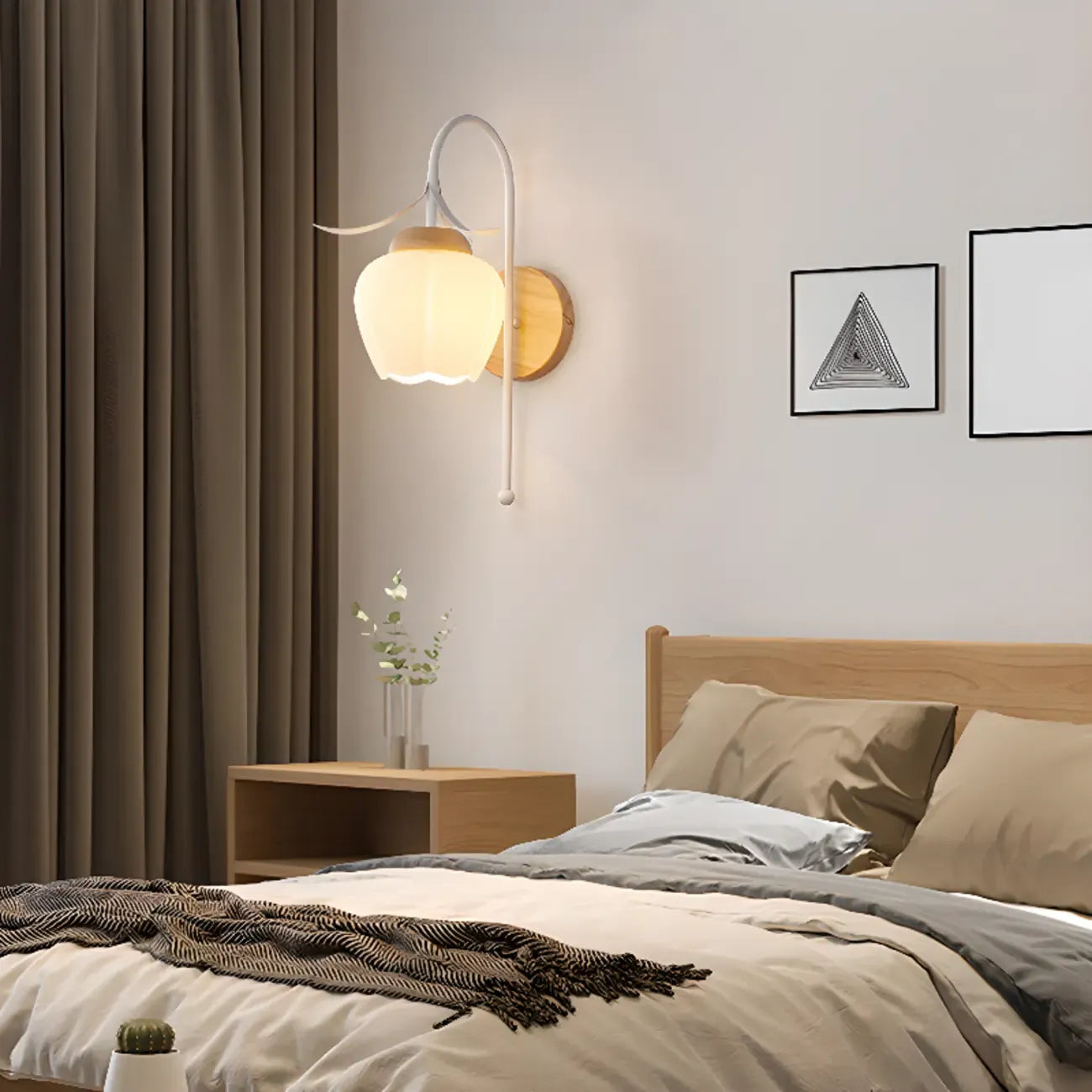 Applique murale élégante à motif floral avec plaque arrière en bois pour chevet