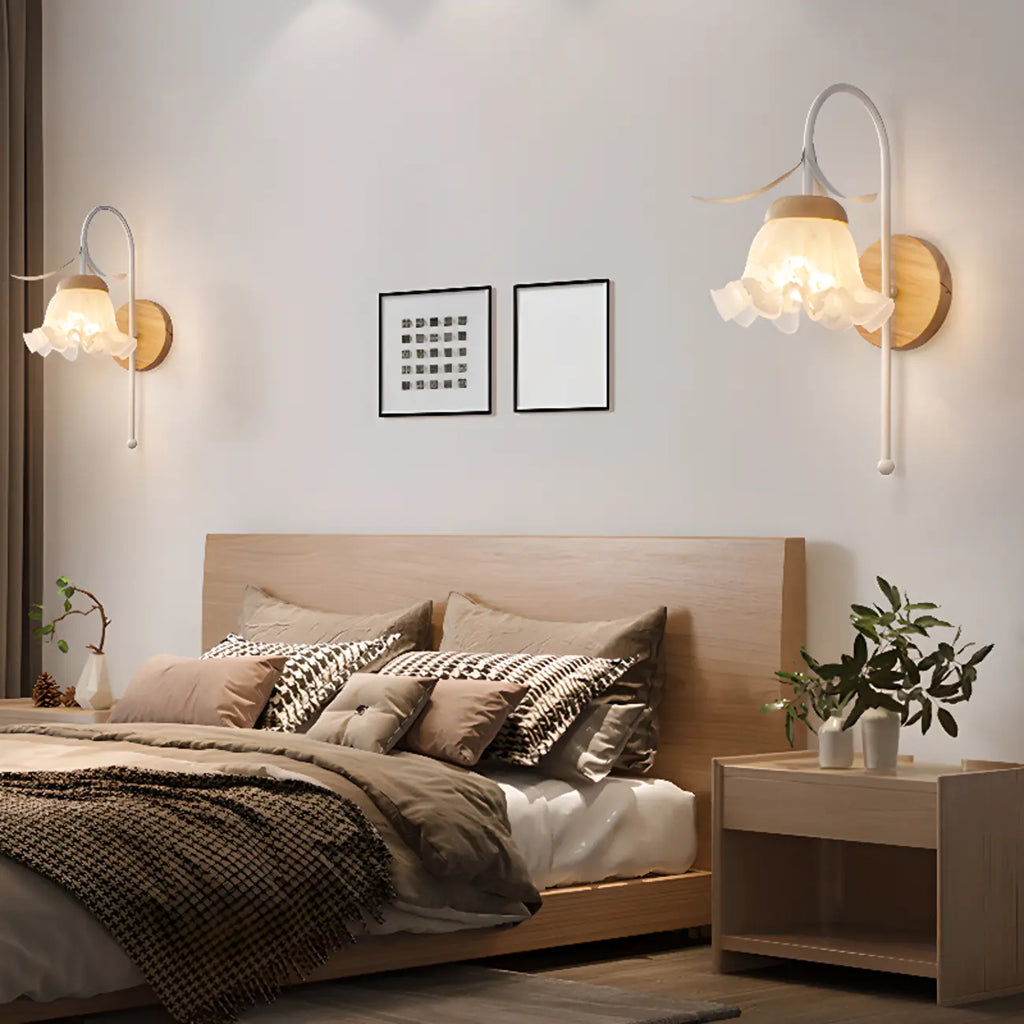 Applique murale élégante à motif floral avec plaque arrière en bois pour chevet
