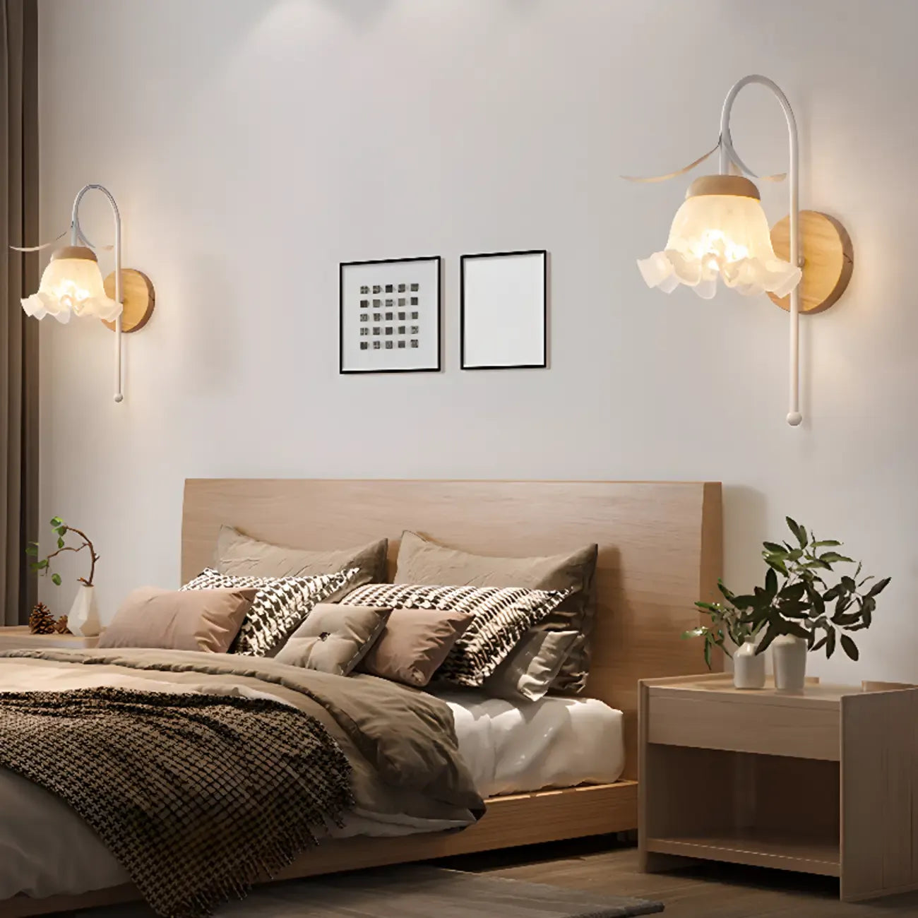 Applique murale élégante à motif floral avec plaque arrière en bois pour chevet
