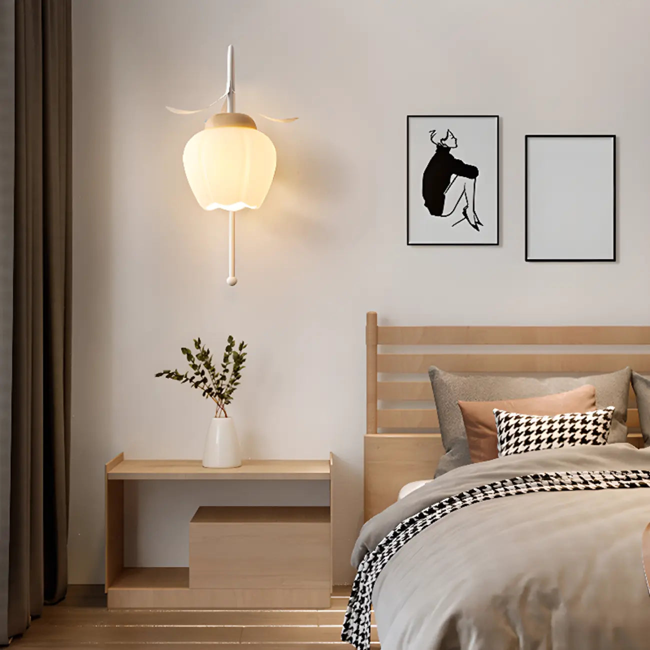 Applique murale élégante à motif floral avec plaque arrière en bois pour chevet