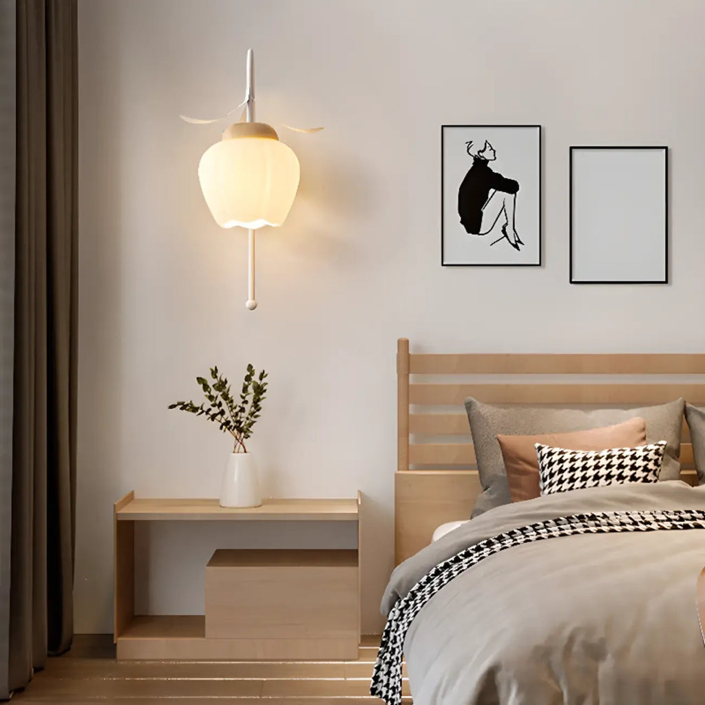 Applique murale élégante à motif floral avec plaque arrière en bois pour chevet