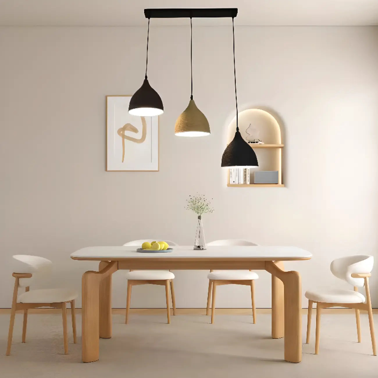 Suspension moderne incurvée et conique réglable pour îlot de cuisine