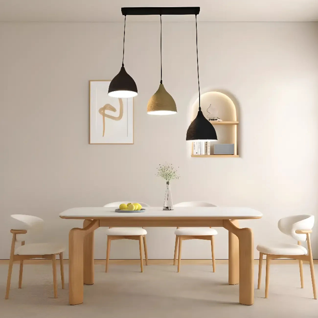 Suspension moderne incurvée et conique réglable pour îlot de cuisine