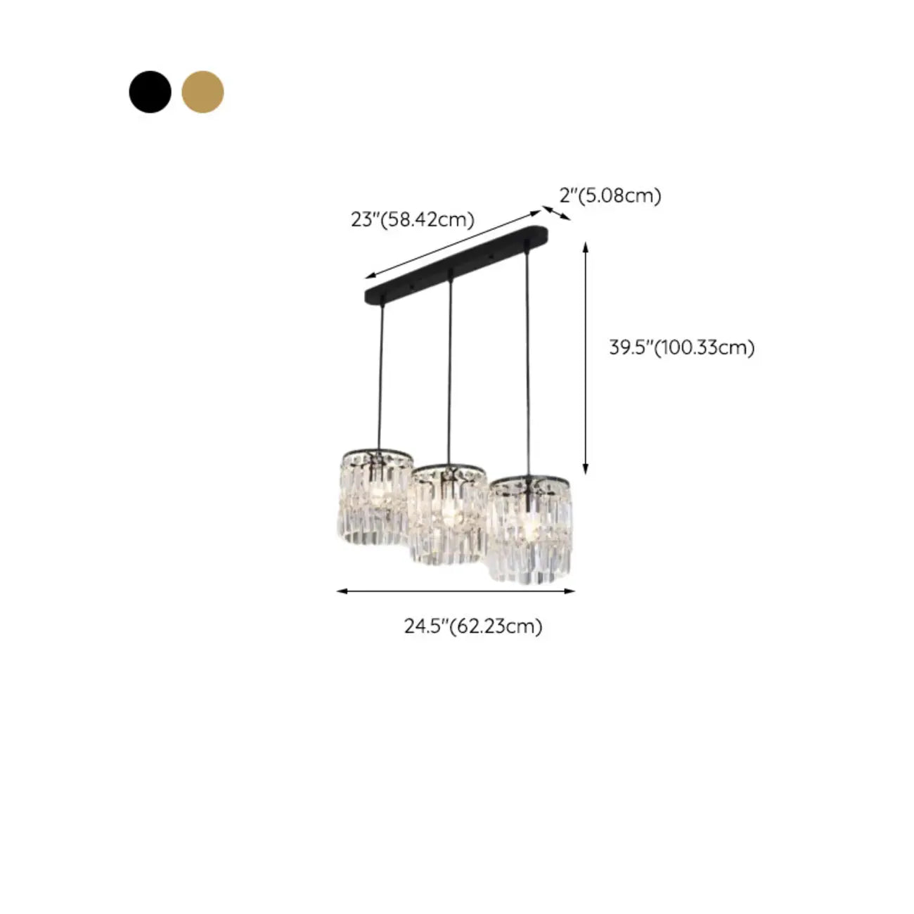 Suspension cylindrique en cristal moderne pour îlot de cuisine