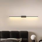 Luminaire de salle de bain LED minimaliste noir, fin et droit en métal, avec éclairage LED.