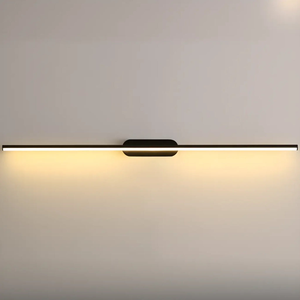 Luminaire de salle de bain LED minimaliste noir, fin et droit en métal, avec éclairage LED.