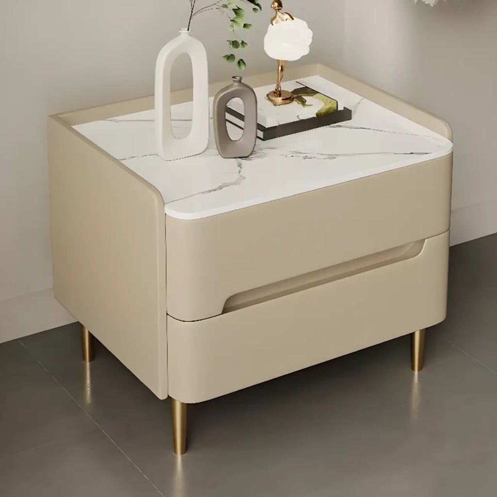 Table de chevet moderne avec plateau en marbre et tiroirs de rangement