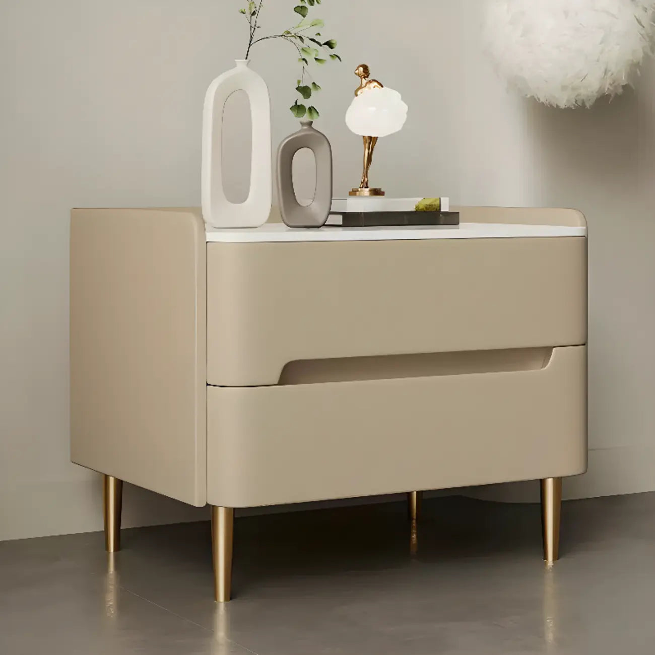 Table de chevet moderne avec plateau en marbre et tiroirs de rangement
